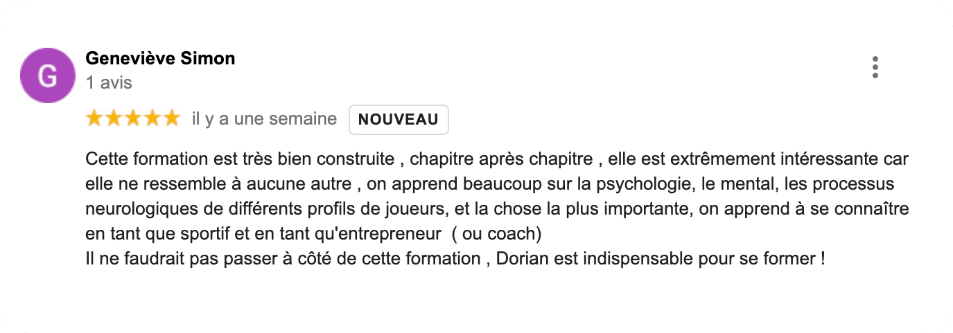 Formation Préparation Mentale Avis client Google Geneviève Simon Coach PNP