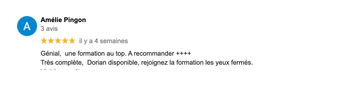 Formation Préparation Mentale PNP Avis client Google Coach Amélie Pingon