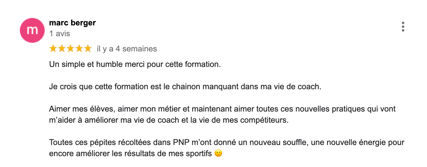 Formation Préparation Mentale PNP Avis client Google Coach Marc berger
