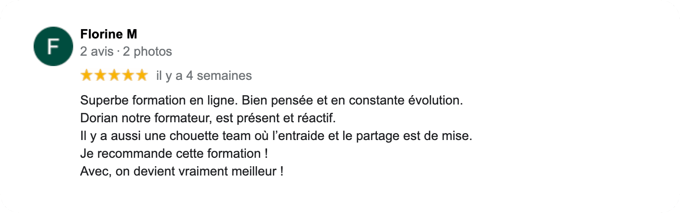 Formation Préparation Mentale PNP Avis client Google Coach Florine Millon