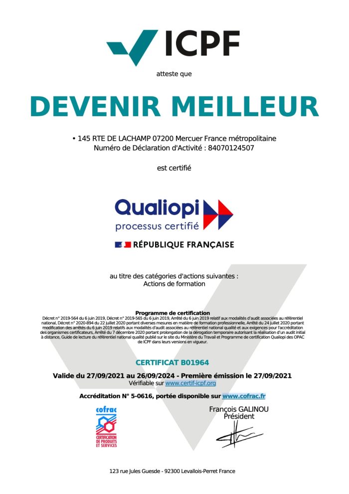 Certification Qualiopi Devenir Meilleur expert en préparation mentale pour coachs et sportifs